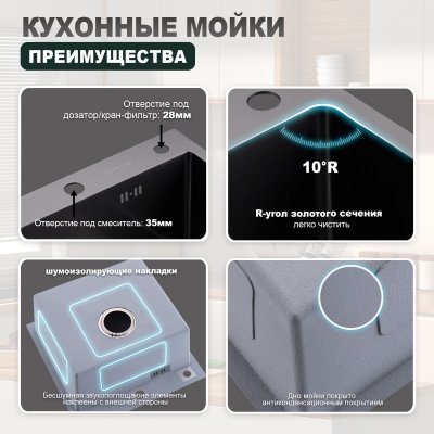 Мойка для кухни из нержавеющей стали Splenka S701.5050.09