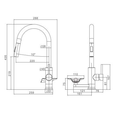 Смеситель для кухни с выдвижной лейкой Prohanss P45.49.09