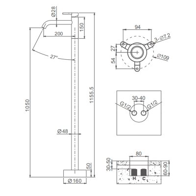 Напольный смеситель для раковины Raglo R20.19.09