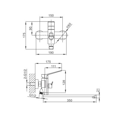 Смеситель для ванны Prohanss P66.22.03