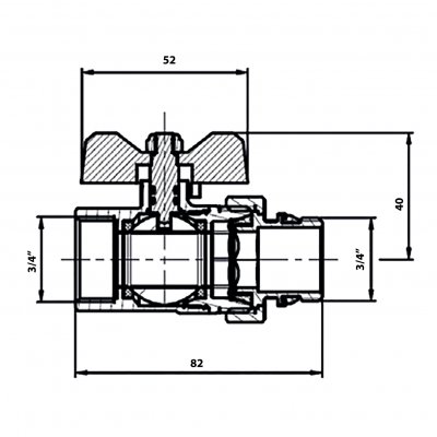 Кран-бабочка шаровой прямой EPDM со сгоном ВР/НР 3/4