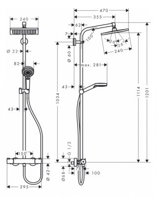 Душевая стойка Hansgrohe Crometta Е 240 1jet Showerpipe 27271000