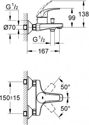 Смеситель для ванны Grohe BauCurve 32806000