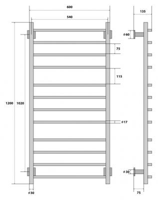 Полотенцесушитель электрический Energy G GRAND 120x60